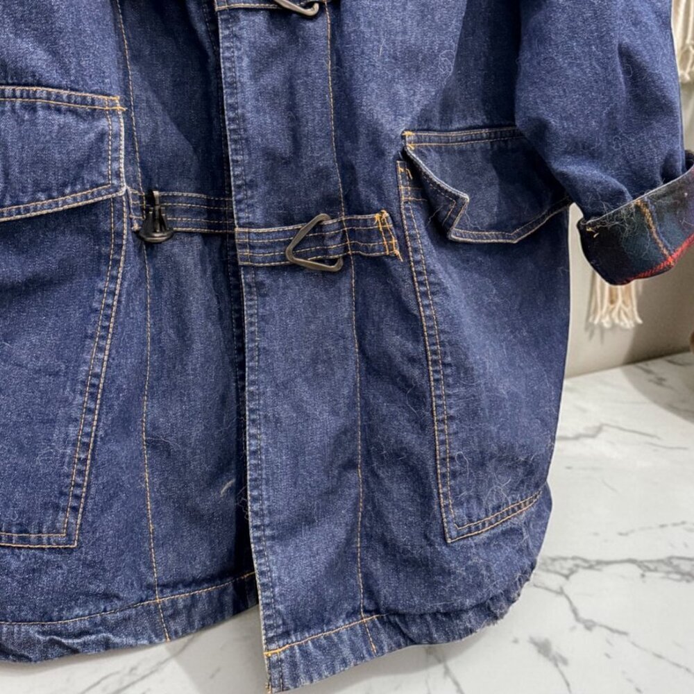 Vintage Talbots Oversize Plaid Lined Denim Jacket Size Medium Wool Lined - Picture 5 of 10